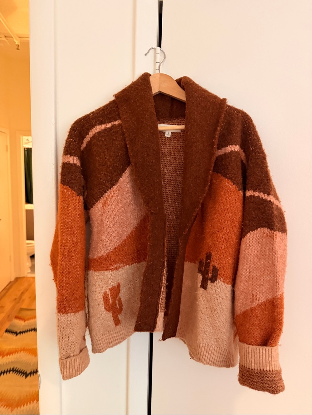 Lucky Brand Rust, Pink & Brown Desert-Pattern Open Cardigan